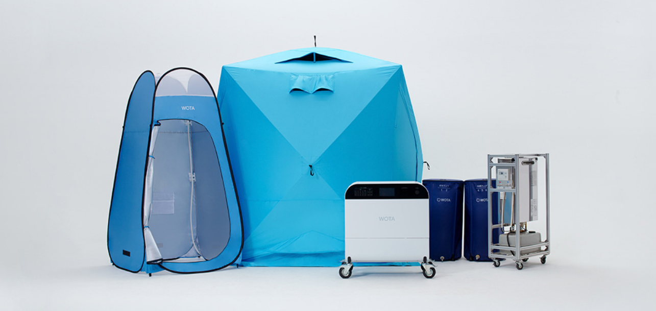 WOTA BOX - By WOTA Corporation The WOTA BOX is the world's first portable water recycling plant that can recycle greywater (from showers and handwashing) to be used for the same purpose again, on-site. It is powered by WOTA's autonomous control technology for water treatment. Because the system can recycle over 98 percent of used water, users only need a small amount of water to shower multiple times (25 gallons can provide up to 100 showers). The WOTA BOX is useful during times of emergency and in settings where water is not abundantly available, such as camping sites, sporting events, and festivals in remote locations.